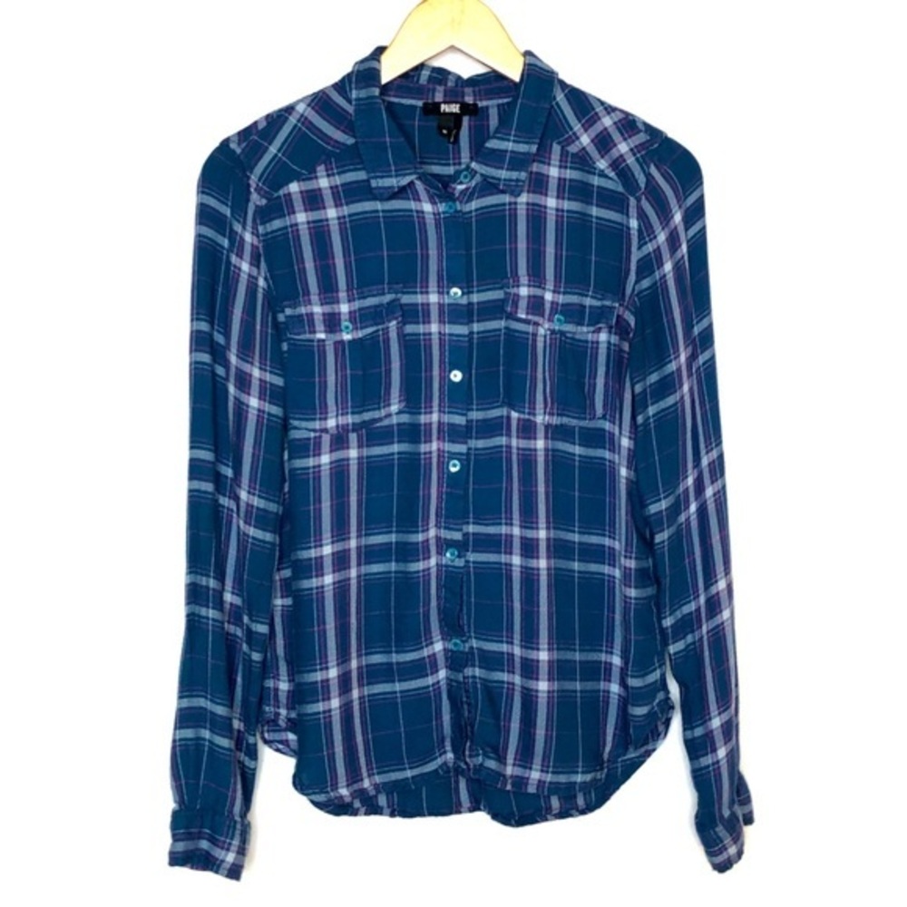 Paige Blue and Pink Plaid Button Down Shirt Size Medium Lightweight Very Soft